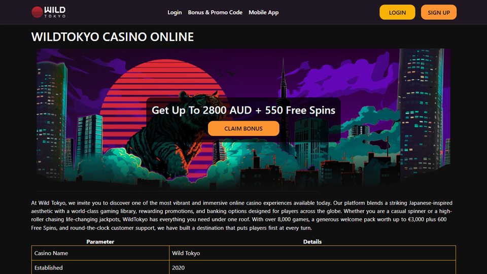 Schermata reale di WildTokyo Casino